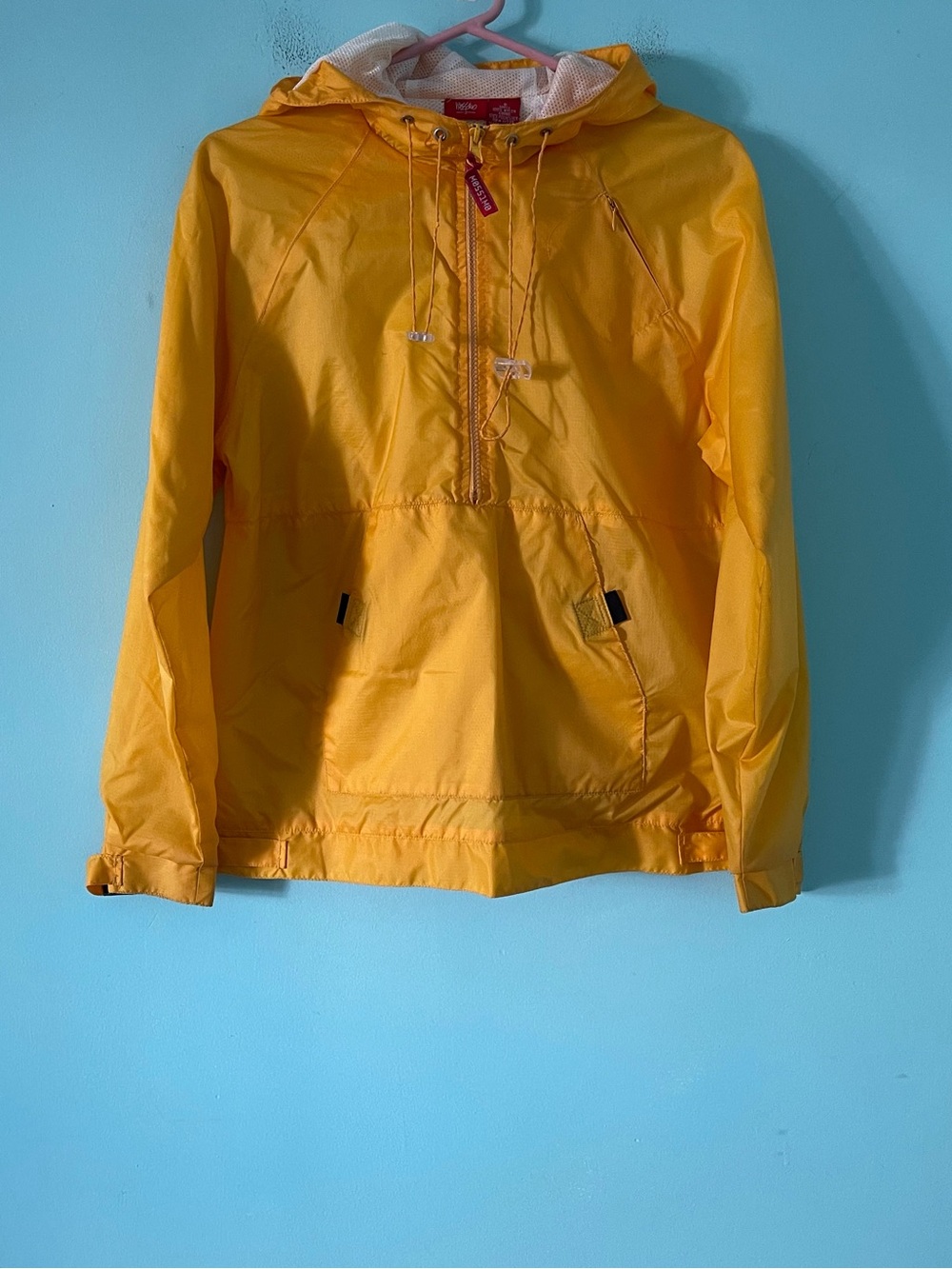 Mossimo Vintage Retro Pullover Hooded Rain Camp Windbreaker S Canary Yellow